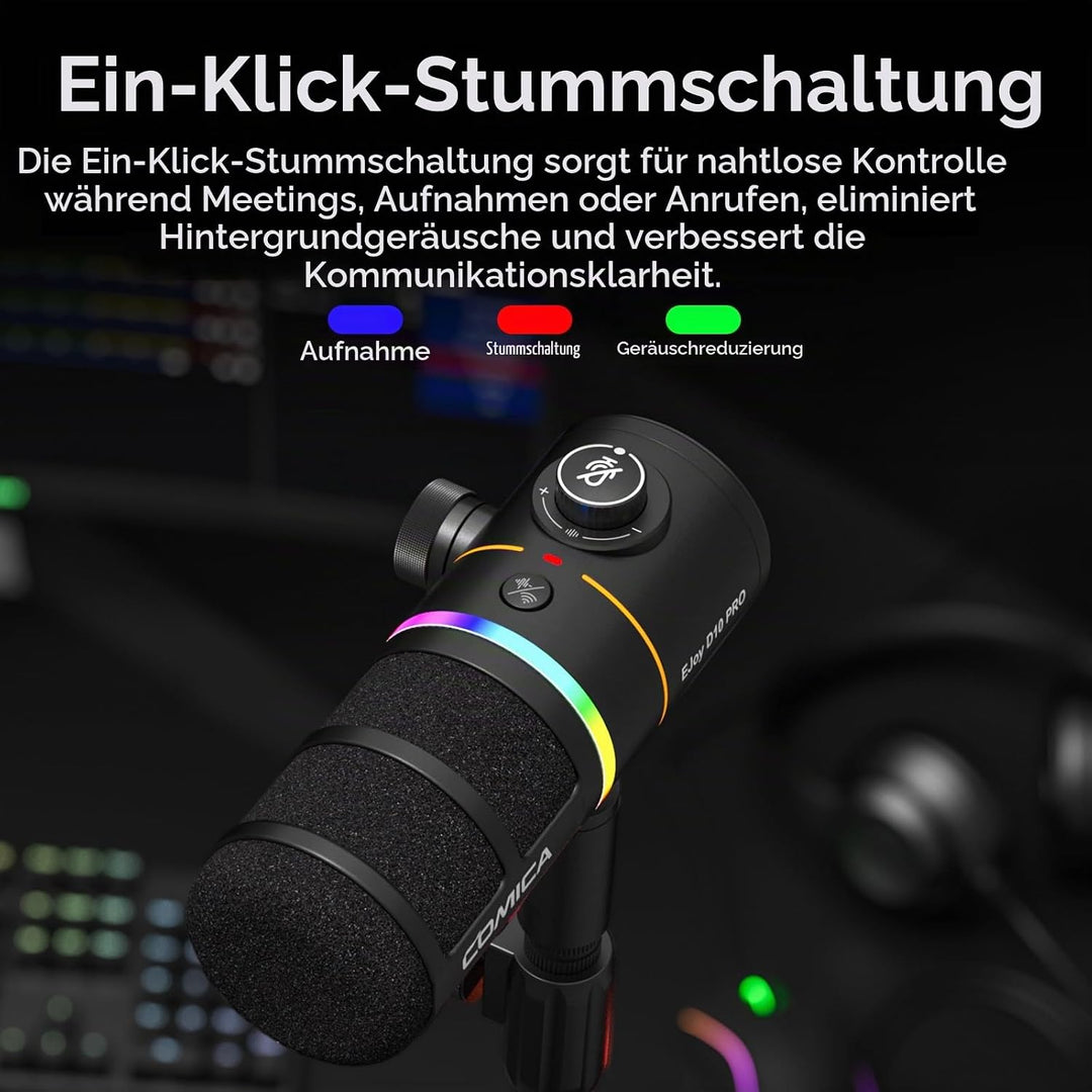 COMICA EJoy D10 Pro Mikrofon Cardioid Dynamisches USB-C/XLR Mikrofon mit 48kHz/24bit, RGB-Beleuchtun