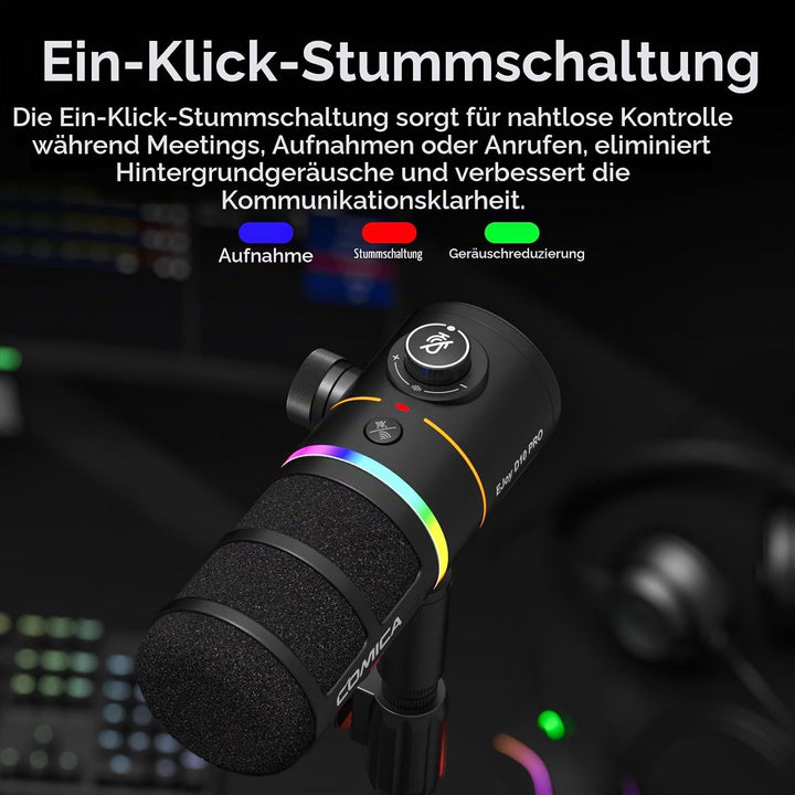 COMICA EJoy D10 Pro Mikrofon Cardioid Dynamisches USB-C/XLR Mikrofon mit 48kHz/24bit, RGB-Beleuchtun