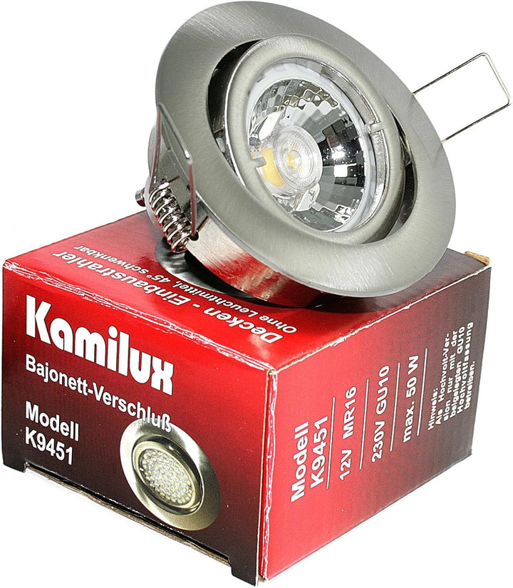 5er Set Einbaustrahler/Spot Bajo in Edelstahl-gebürstet, Halogen oder LED geeignet, inkl. GU10 Fassu