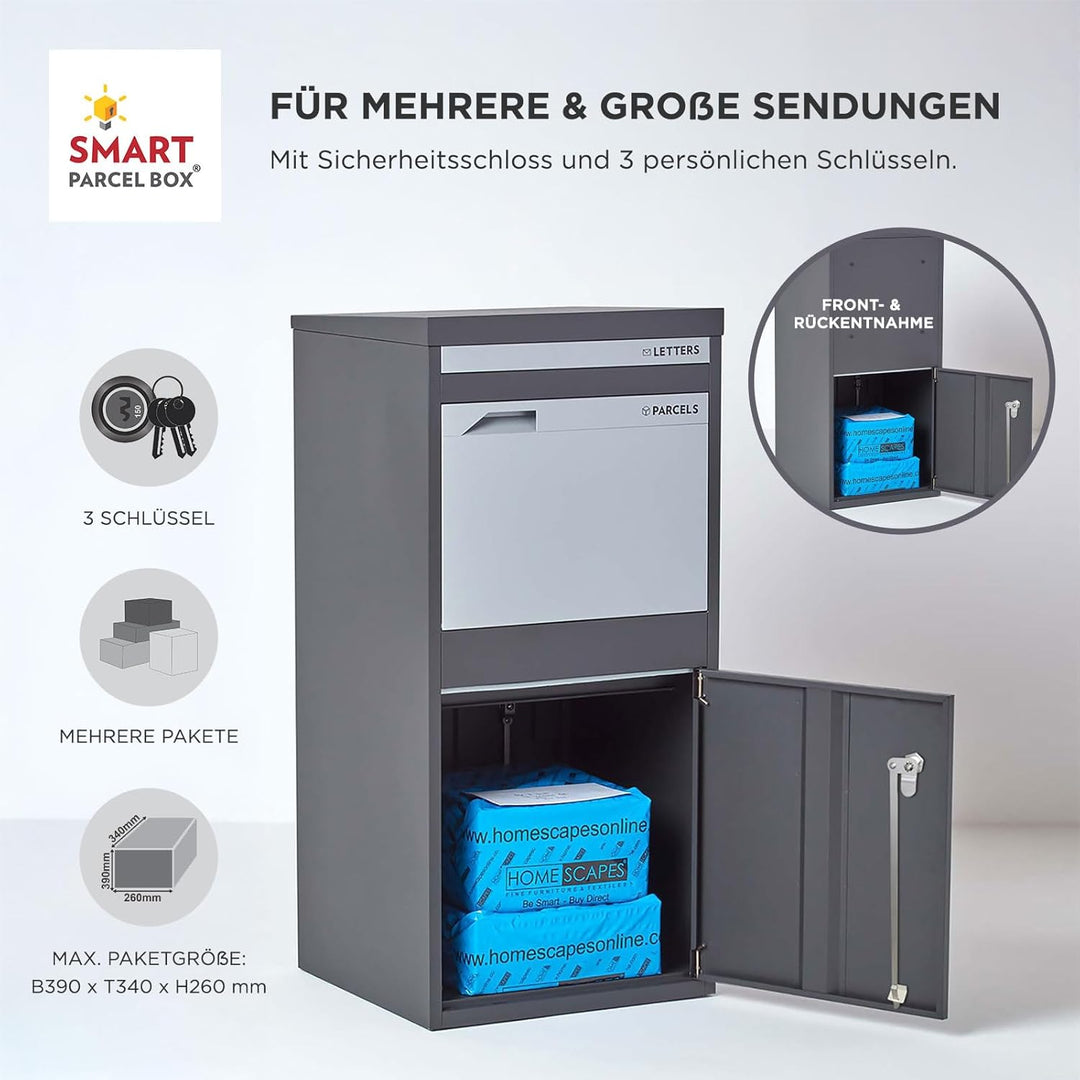 SMART PARCEL BOX XXL Paketbox für draussen, Paketbriefkasten zum Einbauen, zur Wandmontage oder frei