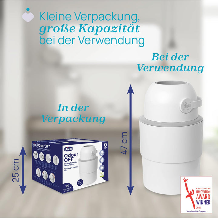 Chicco Teleskop-Windeleimer, Geräumig und Praktisch, Kompaktes Design, Kompatibel mit Chicco Odour O