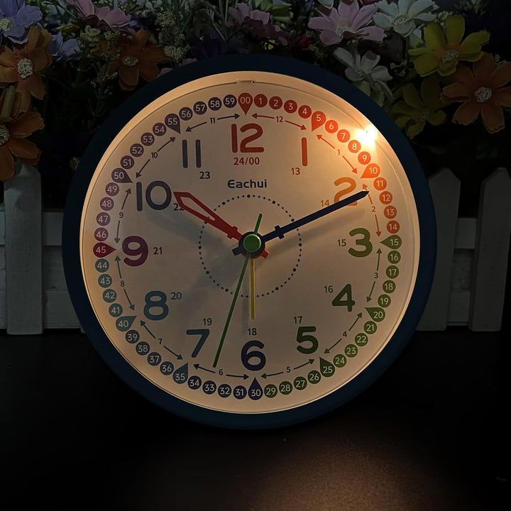 Eachui Analog Wecker Kinder ohne Ticken für Jungen und Mädchen - Lernwecker mit Nachtlicht, Snooze u