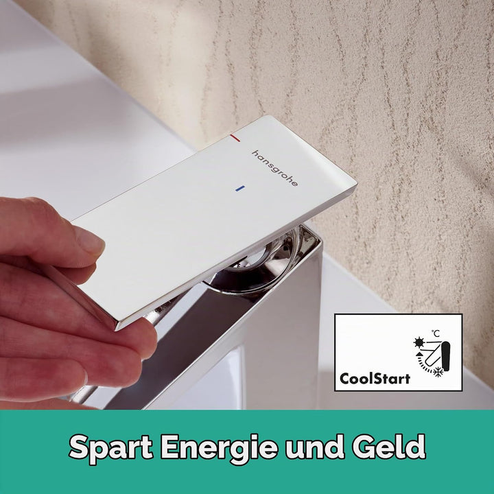 hansgrohe Tecturis E - Waschtischarmatur mit Zugstange, energiesparend (CoolStart), Wasserhahn Bad m