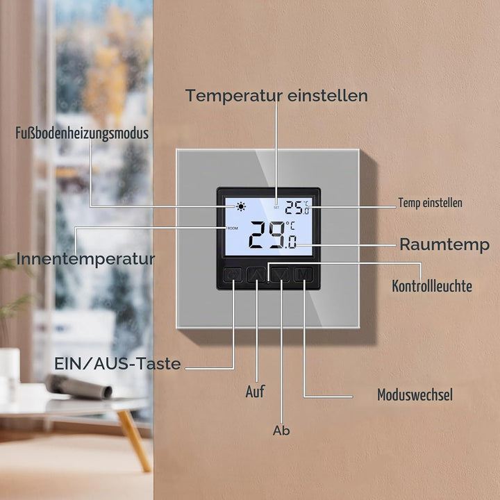 JIMEIDA Digital Programmierbar Thermostat Heizung Grau Bodenheizkammer Konstante Temperaturkammer fü