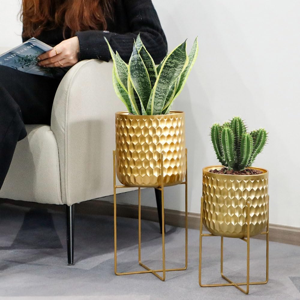 TRIROCKS Set aus 2 Metall Pflanzenständer 31 cm & 45 cm Blumenständer Moderne Pflanzenhalter Blumenh