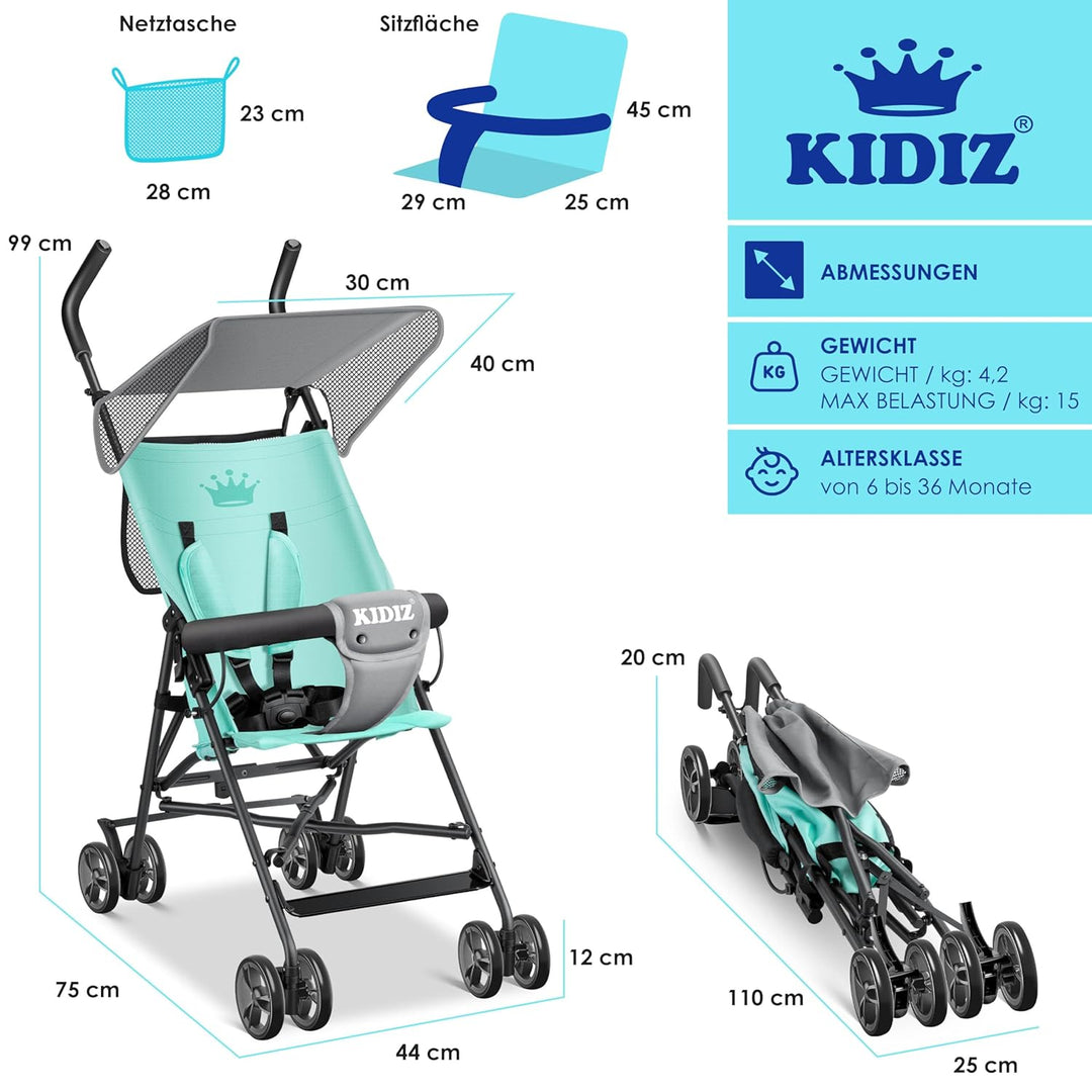 KIDIZ® Kinderwagen CITY Buggy Kinderbuggy klappbar Sportwagen Faltbar 360° 4-Zoll-Räder Inkl. Sonnen