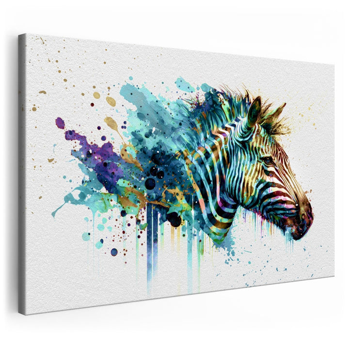 Zebra Bild Aquarell | Pop Art Bilder | Bild Zebra modern | Bild Leinwand XXL | Zebrabilder Modern |