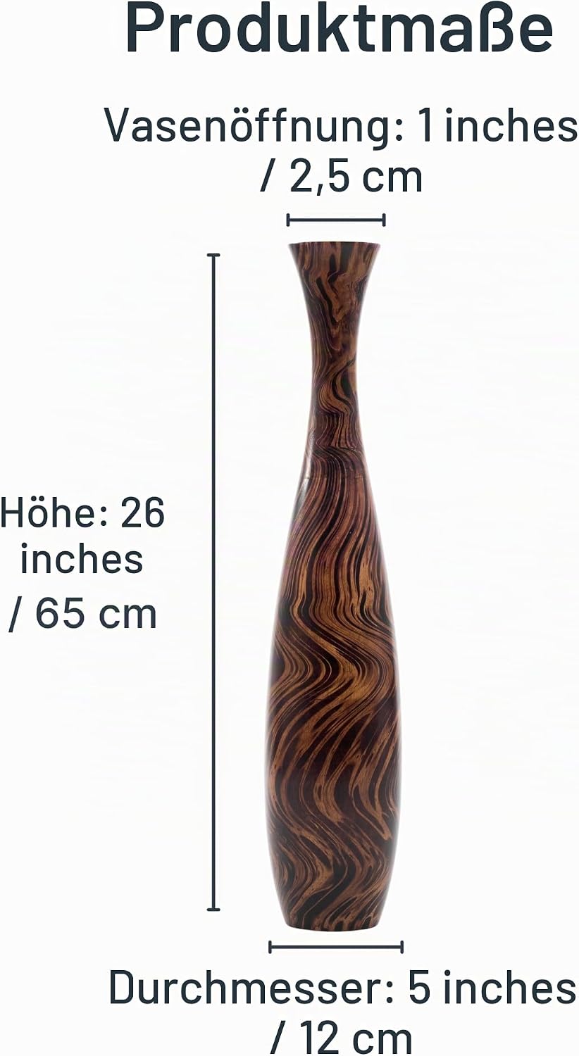 Leewadee Grosse Bodenvase für Dekozweige hohe Standvase Design Holzvase, Holz, 70 cm, Braun Hellbrau