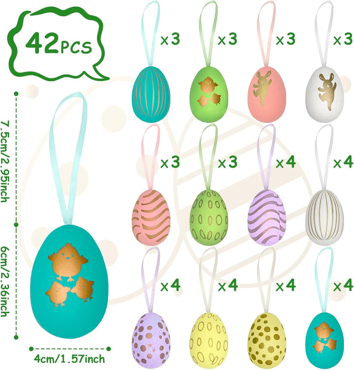42x Ostereier zum Aufhängen, Bunte Ostereier Plastik, Osterdeko für Draussen,Easter Egg(6 cm * 4 cm)
