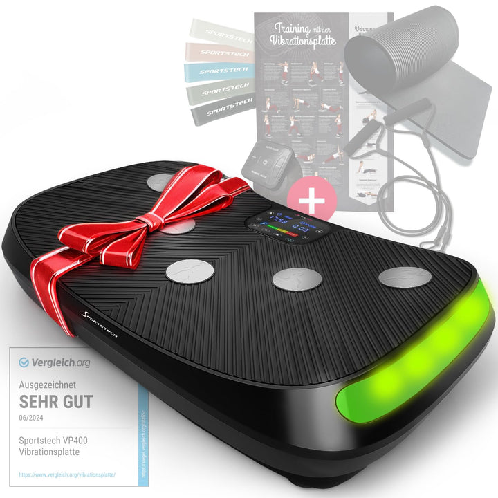 Sportstech 4D Vibrationsplatte VP400 im Curved Design + Trainings-Videos, Color Touch Display, Riese