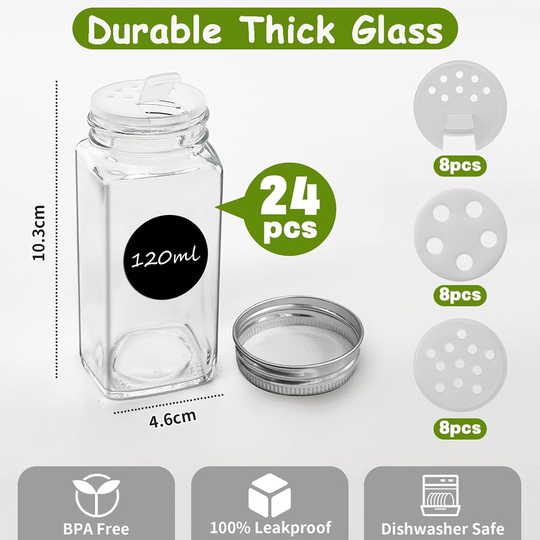 Gewürzgläser Eckig 24er Set, Withosent 120ml Gewürzdosen Glas Gewürzstreuer mit Schraubkappe, Gewürz