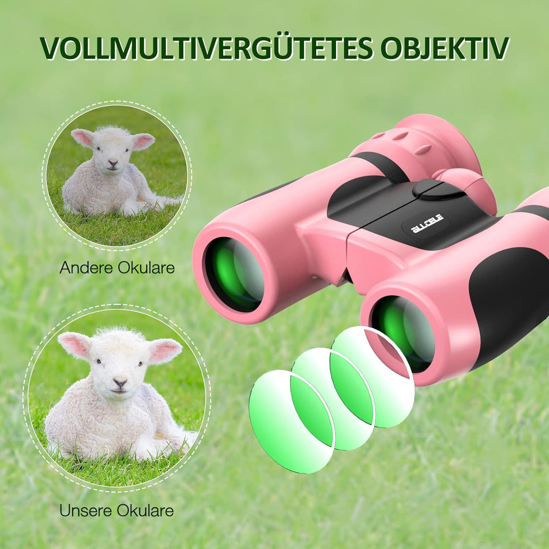 ALLCELE Fernglas für Kinder, Kinderfernglas mit starker Vergrösserung 8 x 21, Outdoor Exploration Fe