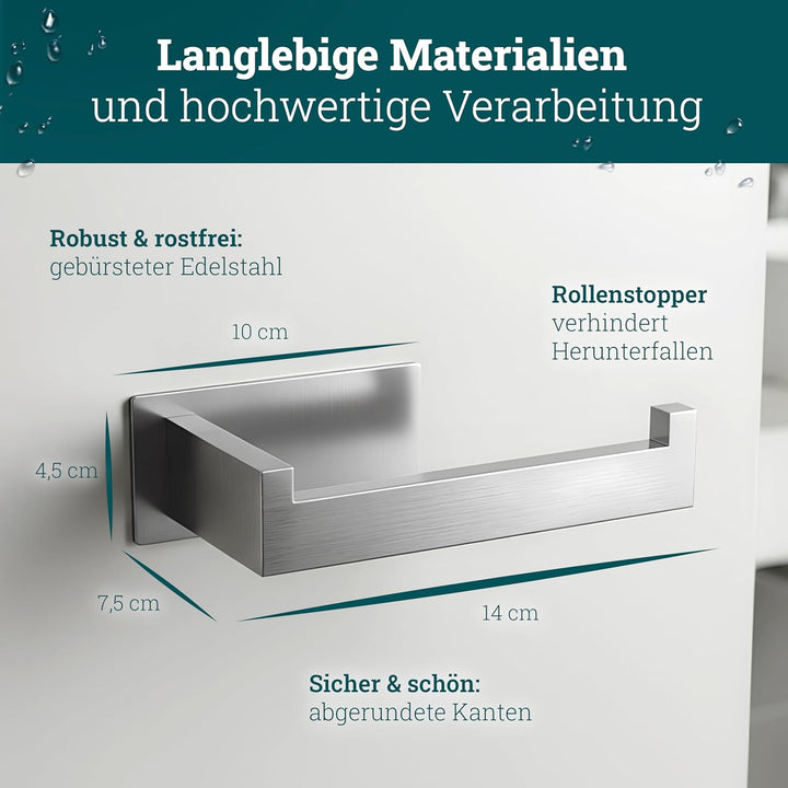 husman® Toilettenpapierhalter ohne Bohren | Klorollenhalter aus hochwertigem gebürstetem Edelstahl |
