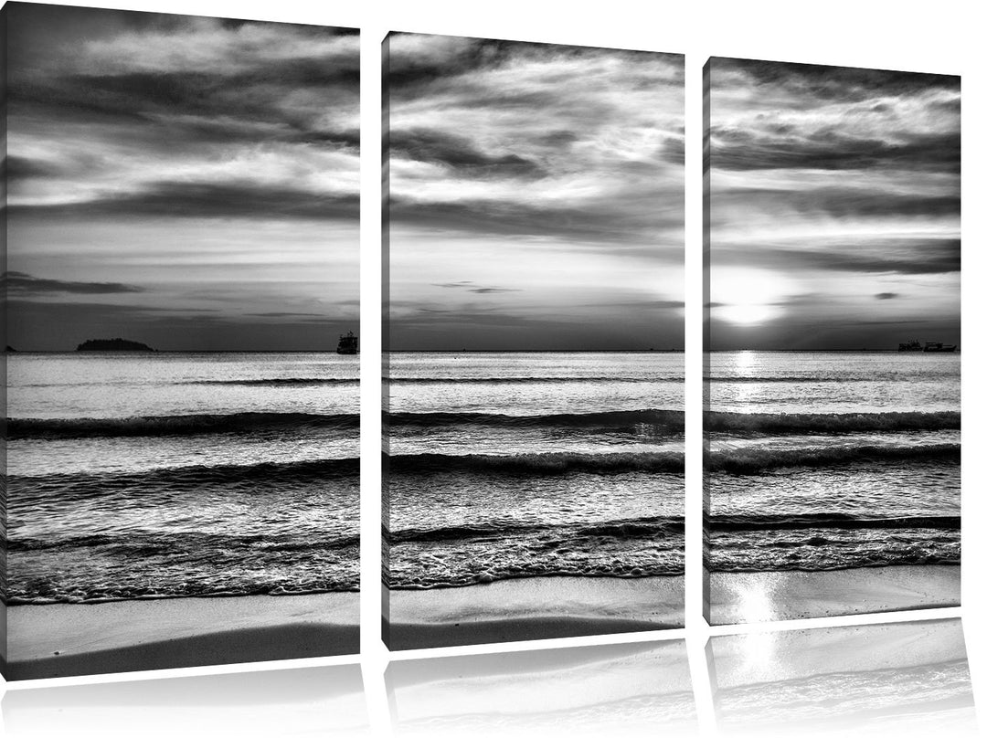 Pixxprint Malibu Beach Sunrise Water Sand als Leinwandbild/Grösse: 3 Teilig (120x80) / Wandbild/Kuns