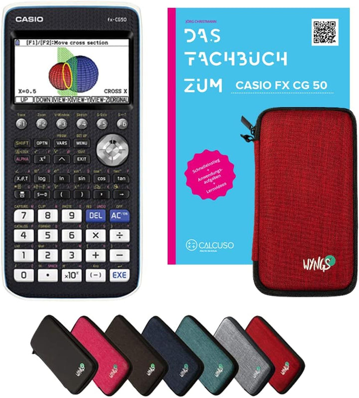 CALCUSO Standardpaket: Casio FX CG 50 + WYNGS Schutztasche rot + CALCUSO Fachbuch + Erweiterte Garan