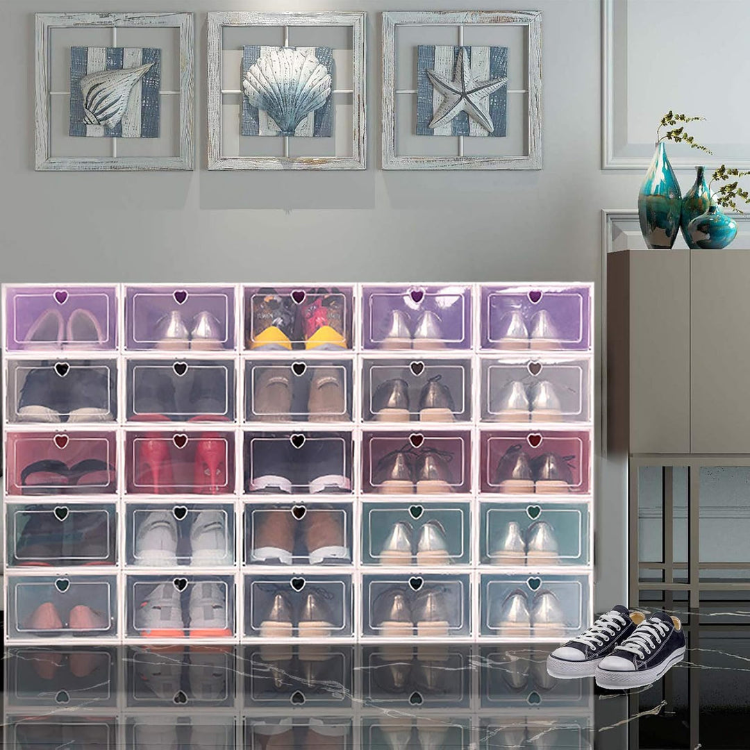 Schuhboxen, 20 Stück Stapelbarer Kunststoff Schuhaufbewahrungsbox Transparenter Schuhboxen Set Faltb