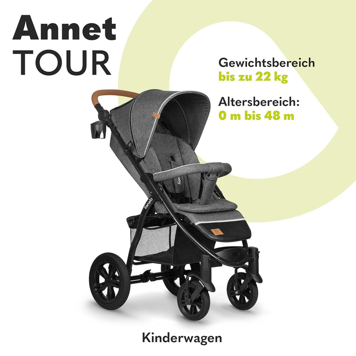 LIONELO Annet Tour Kinderwagen bis 22 kg, verstellbarer Griff, zusammenklappbar, verstellbare Rücken