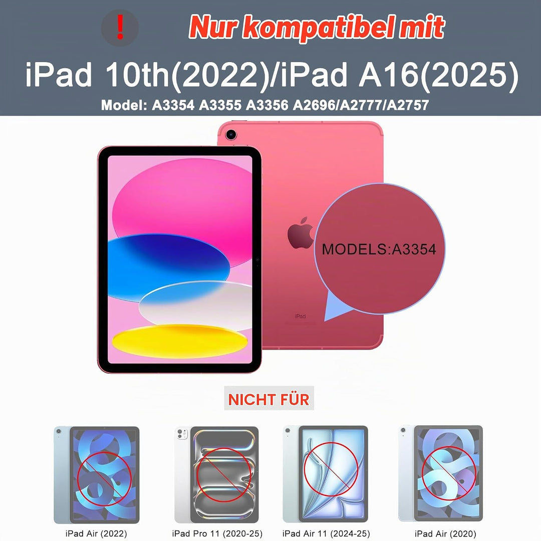 ROOFEI Hülle mit Tastatur für iPad (A16) 11.Generation 11" 2025, iPad 10. Generation 10.9" 2022-7 Fa