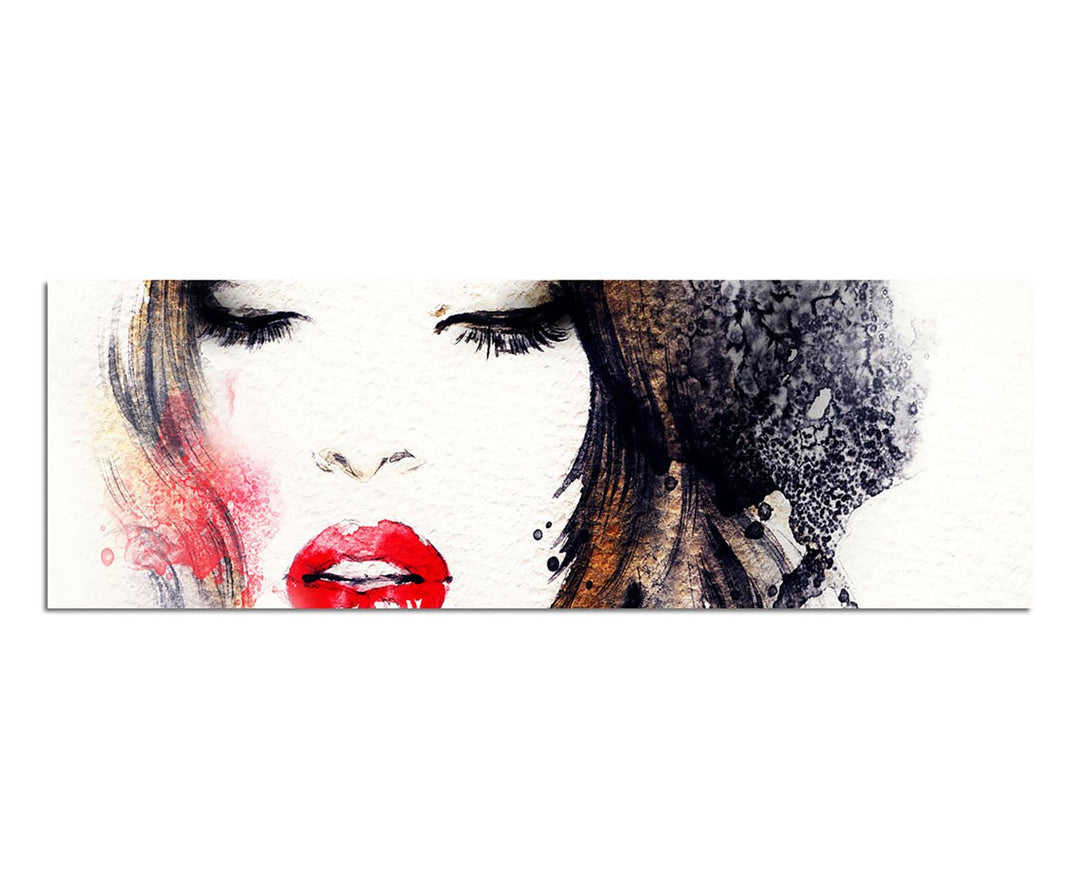 Paul Sinus Art Panoramabild auf Leinwand und Keilrahmen 150x50cm Handmalerei Mädchen Frau Gesicht