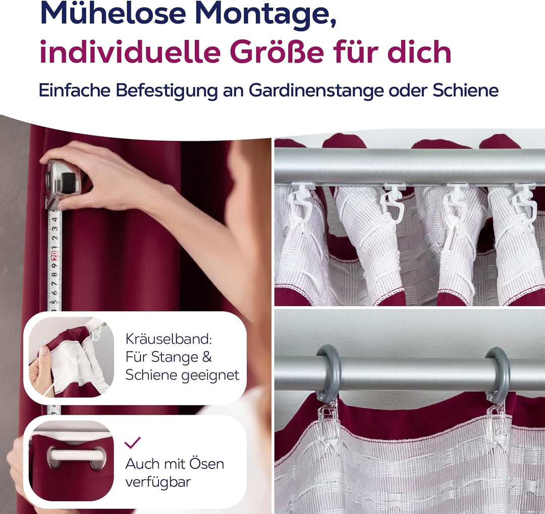 BEAUTEX Verdunkelungsgardine mit Kräuselband U-Band, Blackout Vorhang Blickdicht abdunkelnd, Grösse