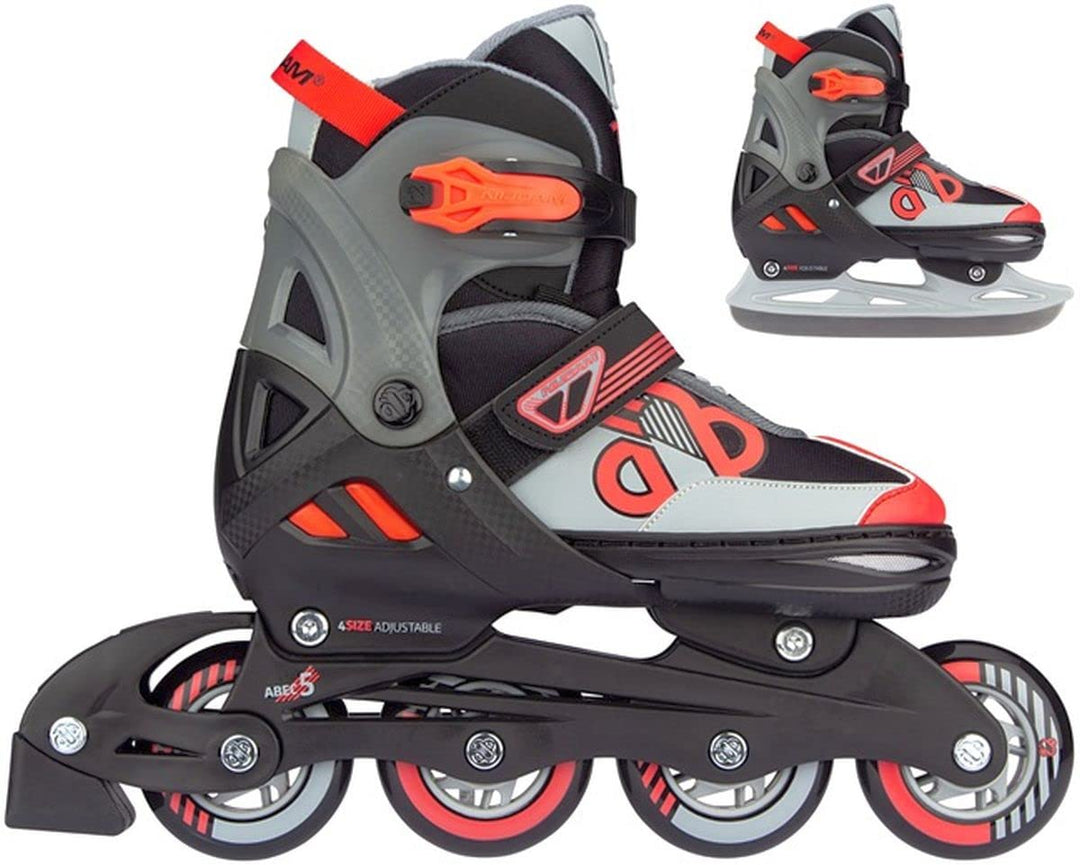 Nijdam Unisex-Youth Red Raider Skates Combo Adjustable 33-36 Black/Red/Grey, 33-36 Black/Red/Grey