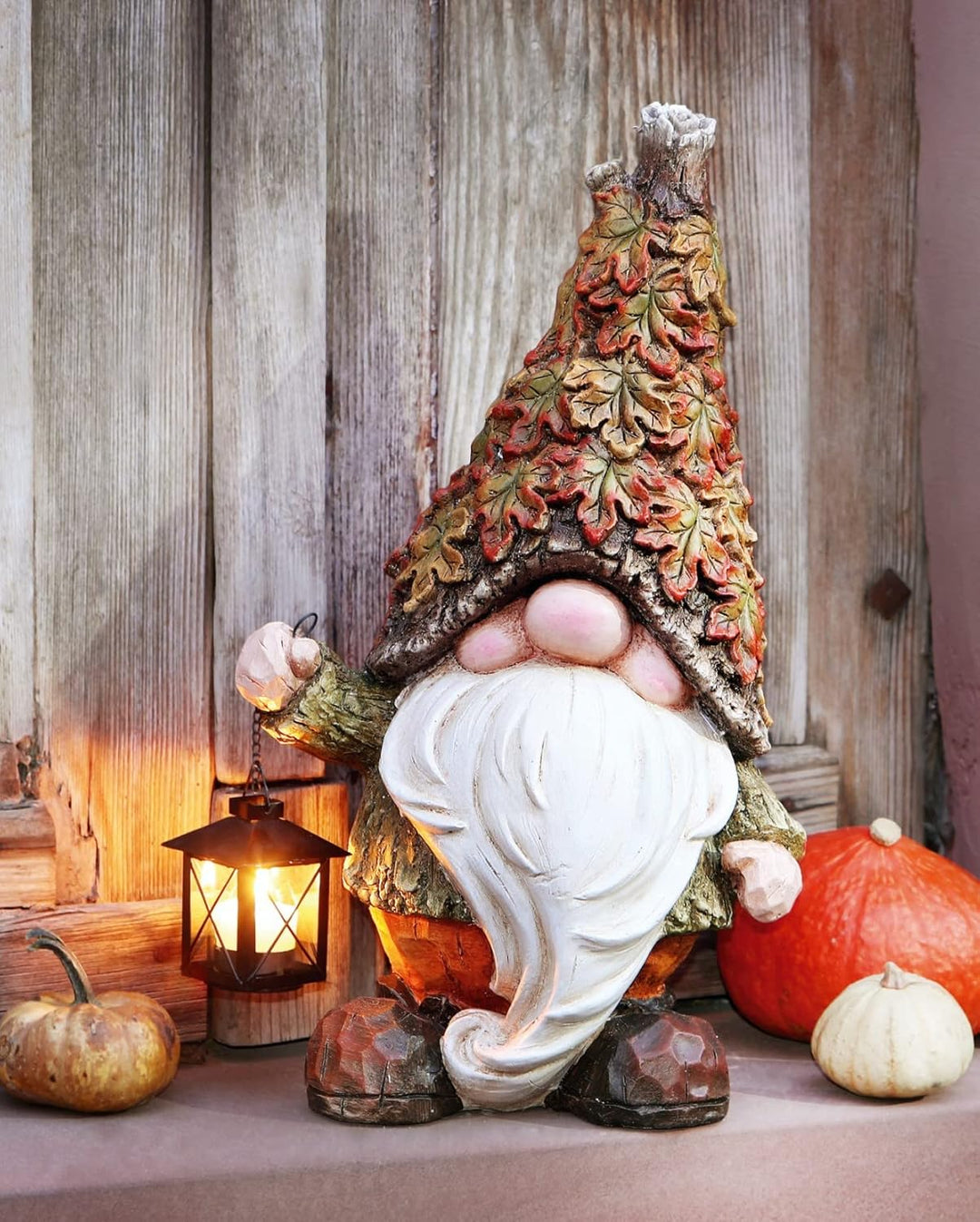 Dekoleidenschaft Herbstwichtel 51 cm hoch, mit Laterne für 1 Teelicht, Dekofigur für Draussen, Wicht