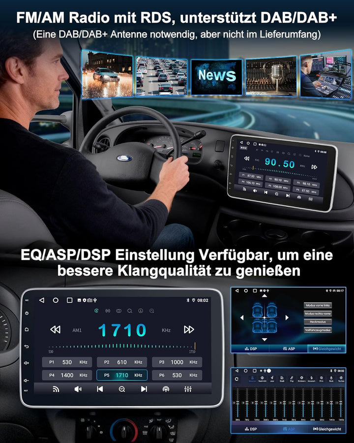 Autoradio mit Bildschirm Single DIN Auto Radio mit Navi Bluetooth Wireless CarPlay Android Auto DAB