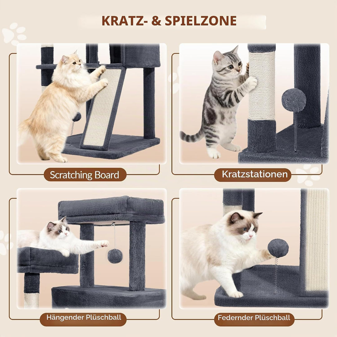 Kratzbaum 152 cm, Katzenbaum Gross, Kratzbaum Grosse Katzen Stabil mit Kratzsäulen, Kratzbrett, 2 Be