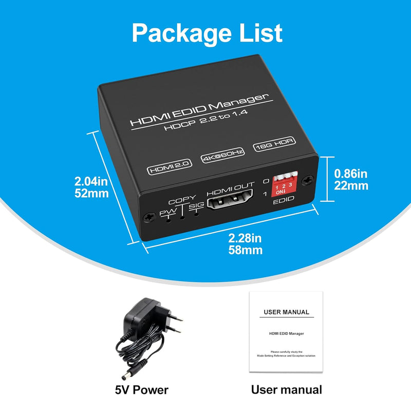 HDMI EDID Manager 4k Prophecy Emulator 8 EDID-Modus EDID-Kopierer programmierbare Verstärkungen Equa