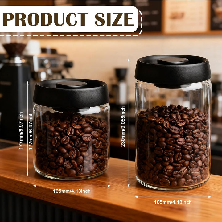 Kaffeedose mit Vakuumdeckel: 2 Stück Kaffeedose Luftdicht, 1200ml+1800ml Vakuum-Kaffeedosen aus Glas