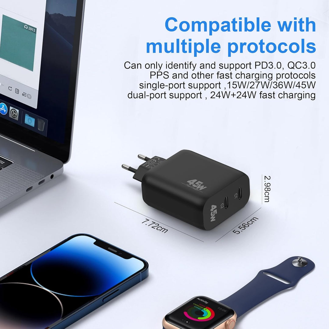 45W 2-Port USB C Ladegerät Mit Schnellladekabel für Samsung Galaxy S26 S25 S24 S23 Ultra Edge FE 5G