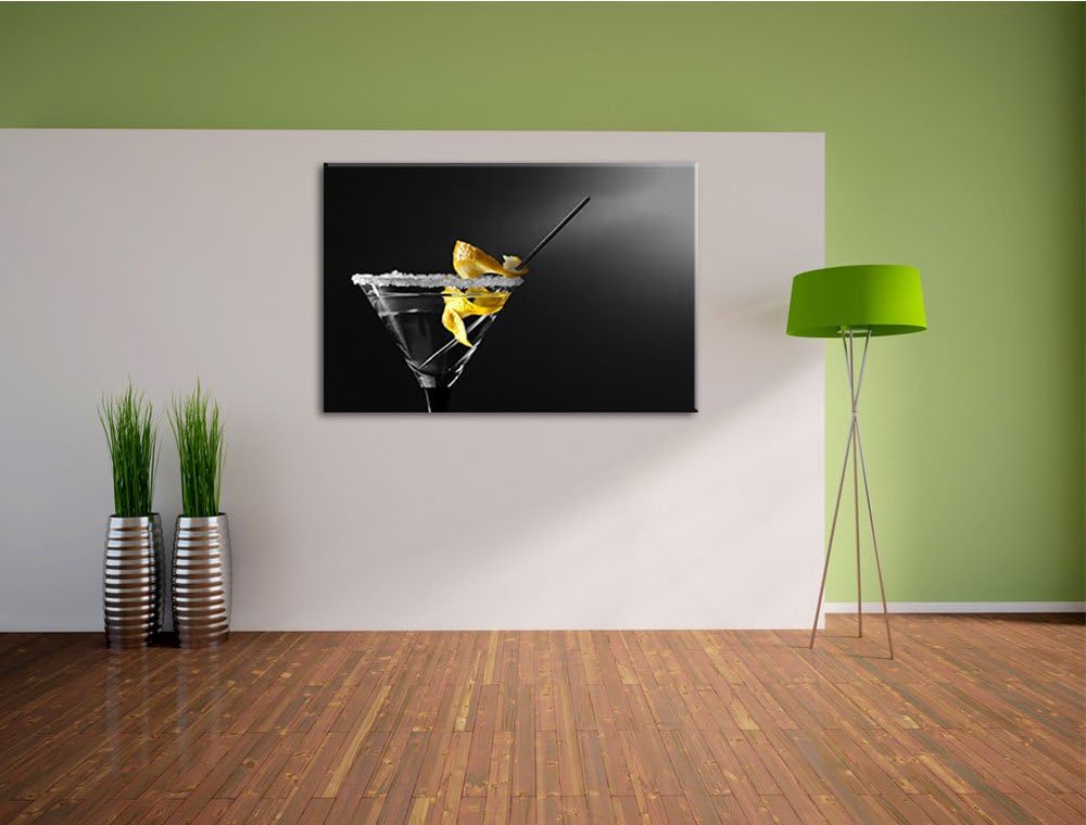 Dark Cocktail mit Zitronenschale und Zuckerrand schwarz/weiss Format: 100x70auf Leinwand, XXL riesig
