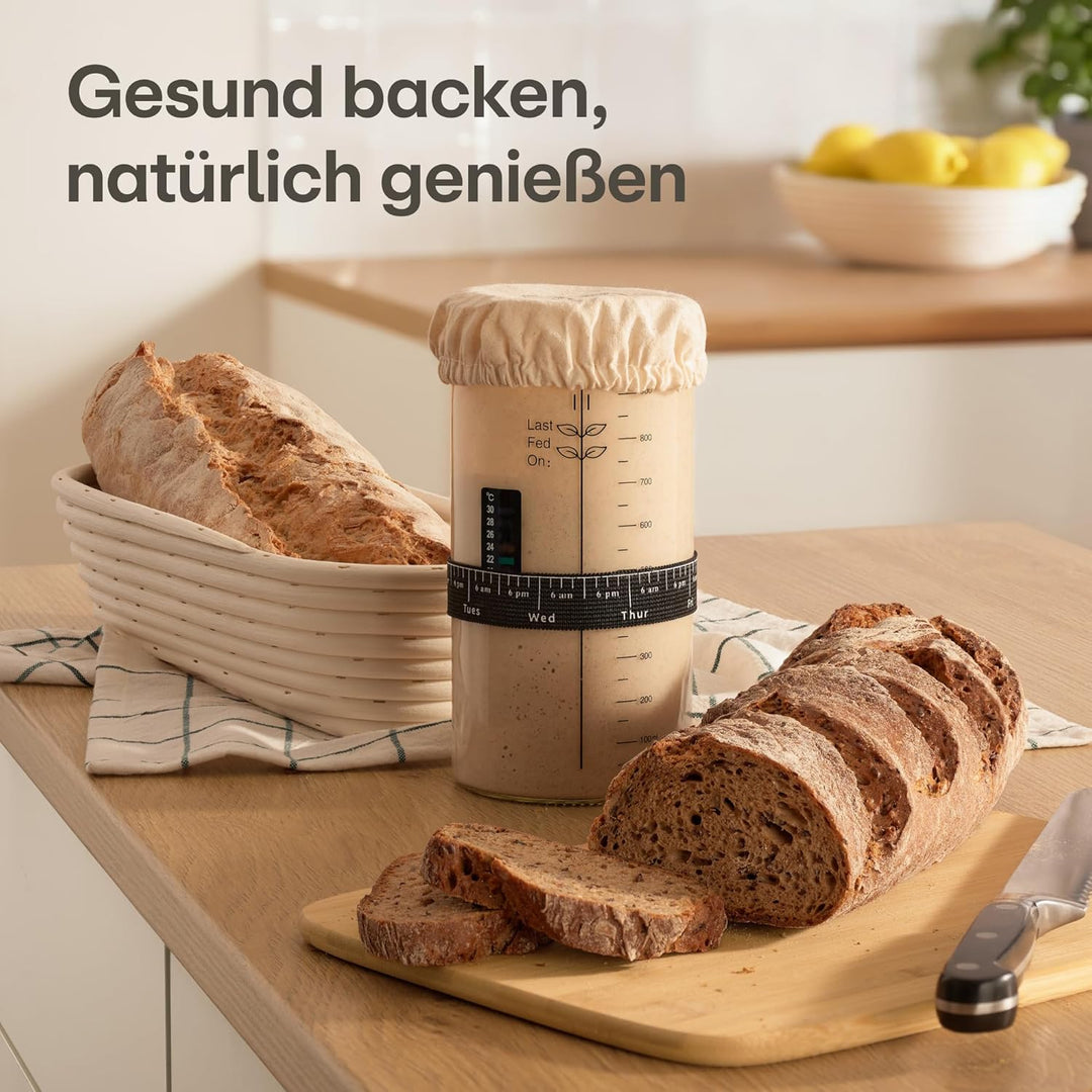 Praknu Sauerteig Starter Set aus Glas (1000ml) Komplett-Set mit Anleitung für Einsteiger & Zuhause b