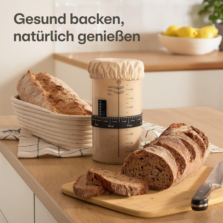 Praknu Sauerteig Starter Set aus Glas (1000ml) Komplett-Set mit Anleitung für Einsteiger & Zuhause b