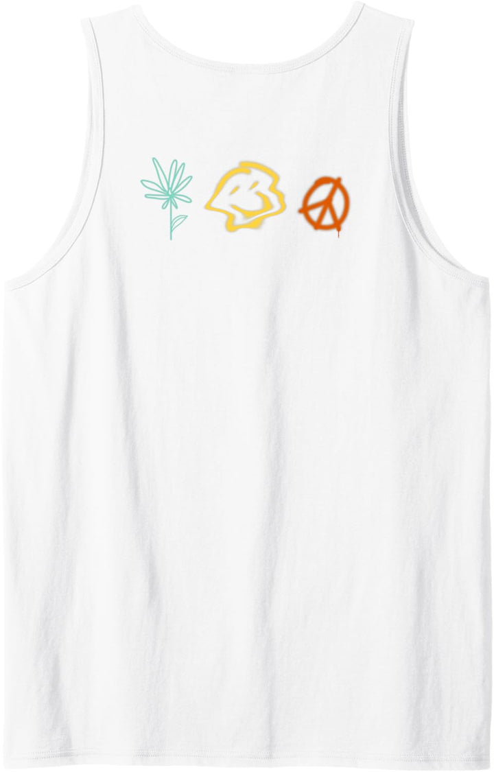 Trendy No Rain No Flower Smiley Peace Flower Sign Front Back Tank Top
