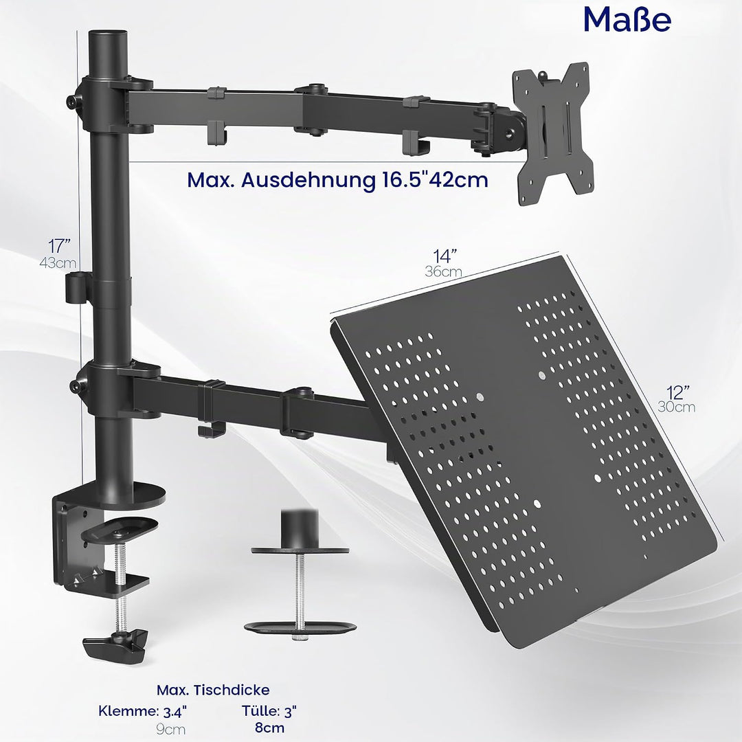 VIVO Voll einstellbare Einzel Computer-Monitor und Laptop-Schreibtischhalter Combo schwarz Ständer m