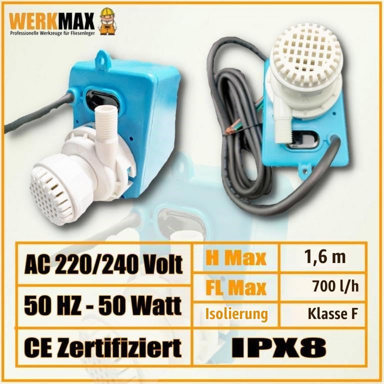 Werkmax Wasserpumpe Steinsäge, WMP700, Pumpe für Steintrennmaschine Nassschneider, 700 L/H
