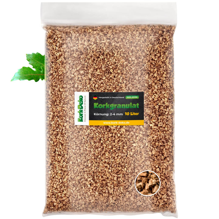 Kork-Deko 10 Liter Korkgranulat/Terrariensubstrat, subtropisch (2-4 mm) Korkschrot aus geschroteter