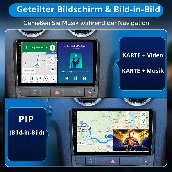Android Autoradio mit Navi Bildschirm Wireless Carplay Android Auto für Audi A3 S3 RS3 2003-2012, 9