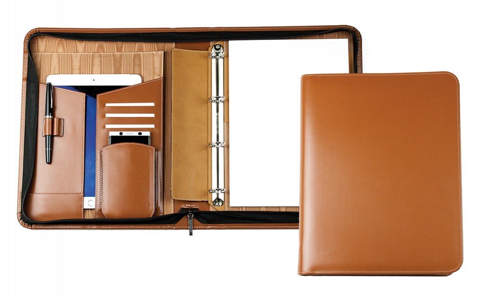 DELMON VARONE - Personalisierbare Tablet &amp; Smartphone Schreibmappe DIN A4 XXL Cambridge Top Grain Le