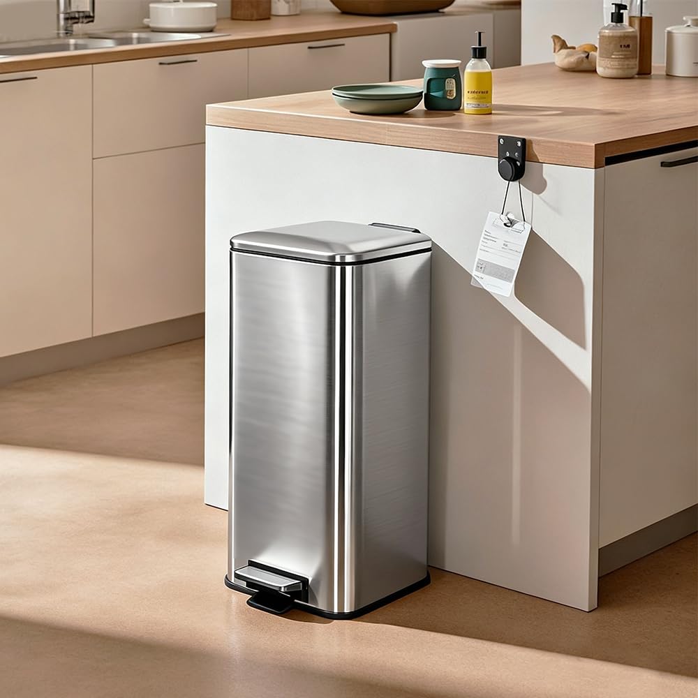 Ullege Mülleimer,30L Tretmülleimer mit Softclose Deckel,30 Liter Abfalleimer mit Fusspedal, Quadrati