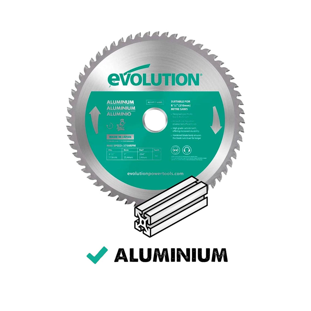 Evolution A210TCT-60MS - 210 mm Sägeblatt zum Schneiden von Aluminium - Metall-Sägeblatt Hartmetallb