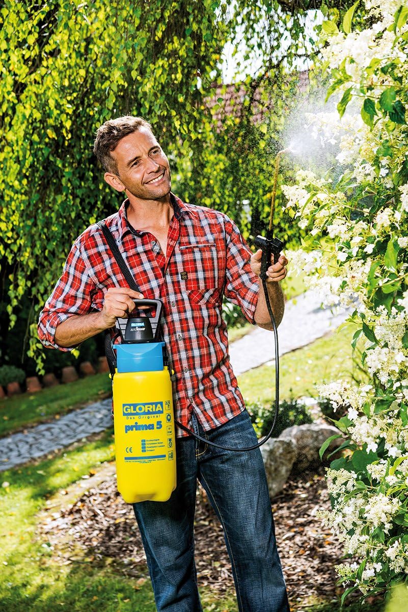 GLORIA Drucksprüher AutoPump Set | Gartenspritze | 5 L Füllinhalt | Sprühgerät mit Batterie-/Akku-Be