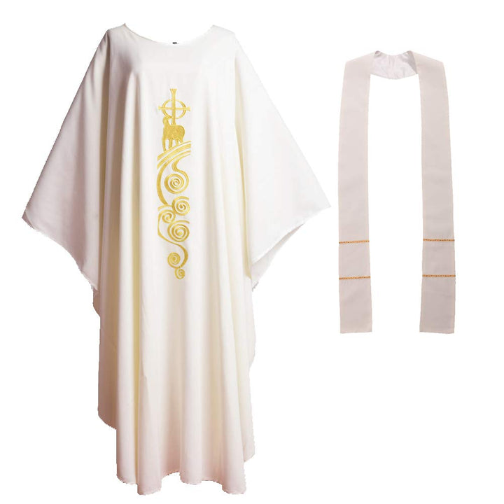 BLESSUME Chasuble Kirche Lamm Gestickter Priester Gewänder Kein Kragen Weiss