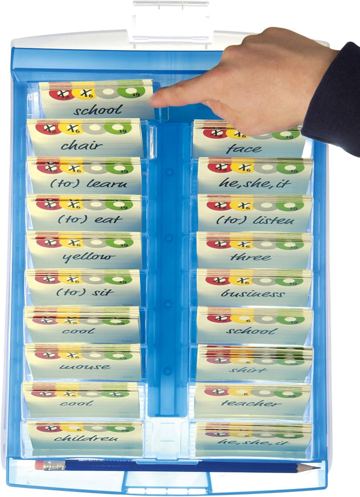 HAN Lernbox CROCO 2-6-19, einfach Vokabeln lernen mit 19 Kästchen, 1 x Bleistift, DIN A8 Karteikaste