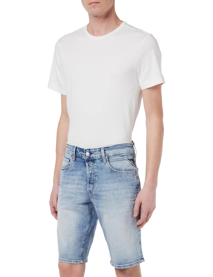 Replay Herren Jeans Shorts Grover Short Straight-Fit mit Super Stretch 28W 010 Light Blue, 28W 010 L