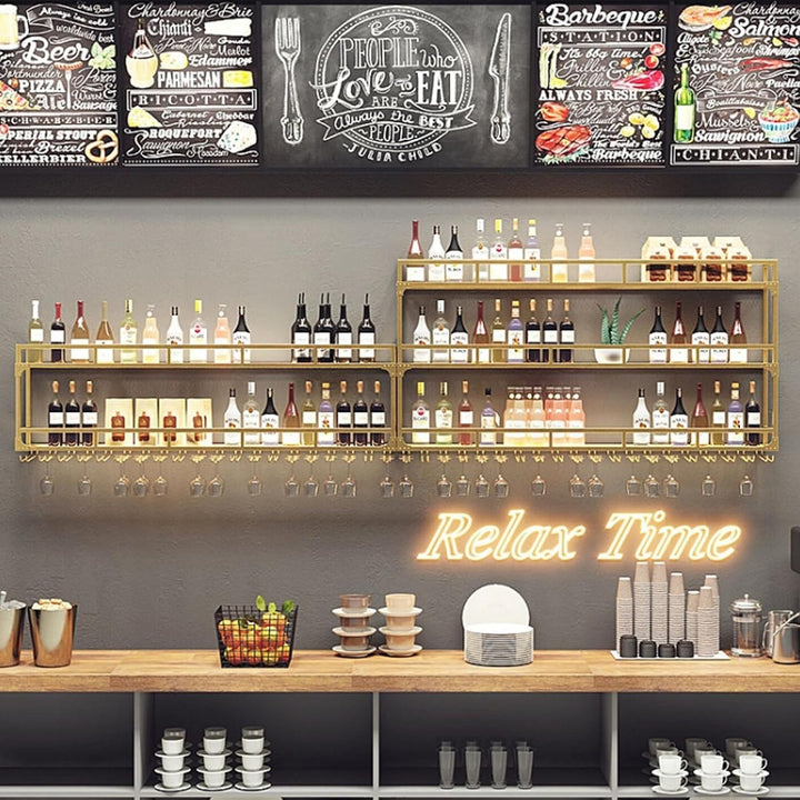 Weinregal Wand, 3 Ebenen Wand-Weinregale mit Glashalter, Multi funktionaler Weinpareite Display Rack