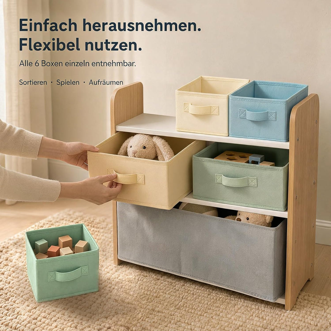 ALVIX Spielzeugregal mit 6 Aufbewahrungsboxen, Spielzeug Organizer | Herausnehmbare Boxen für Spielz