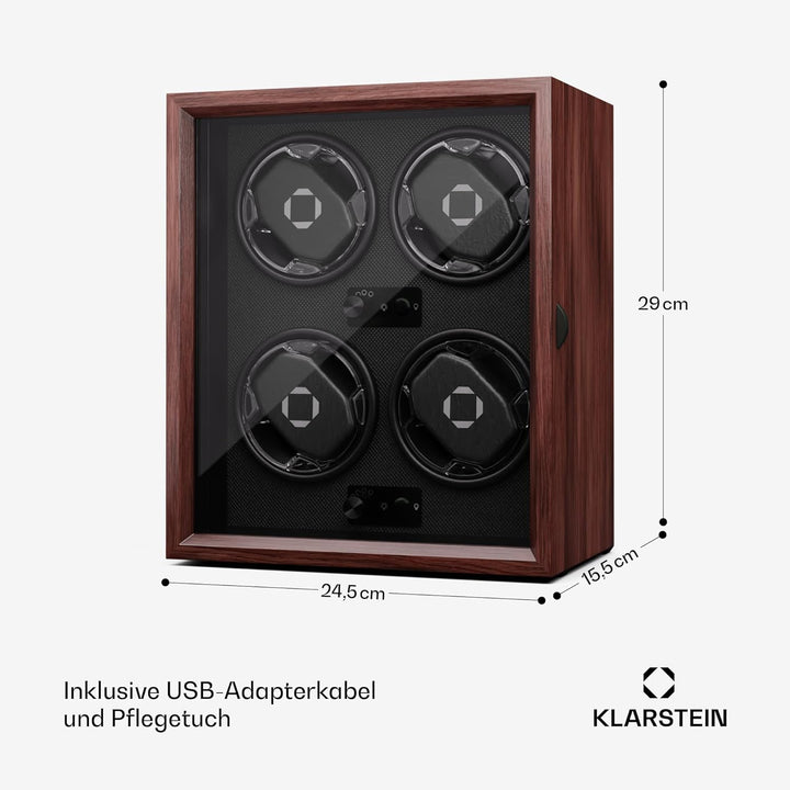 Klarstein Uhrenbeweger für Automatikuhren, Automatik-Uhrenbeweger für 4 Uhren mit Acryl-Tür, Automat