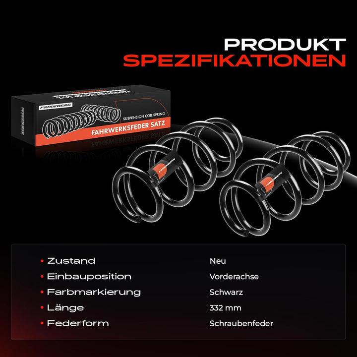 Frankberg 2x Federn Fahrwerksfeder Vorderachse Kompatibel mit Polo 9N 1.4 16V Schrägheck 2001-2009 R
